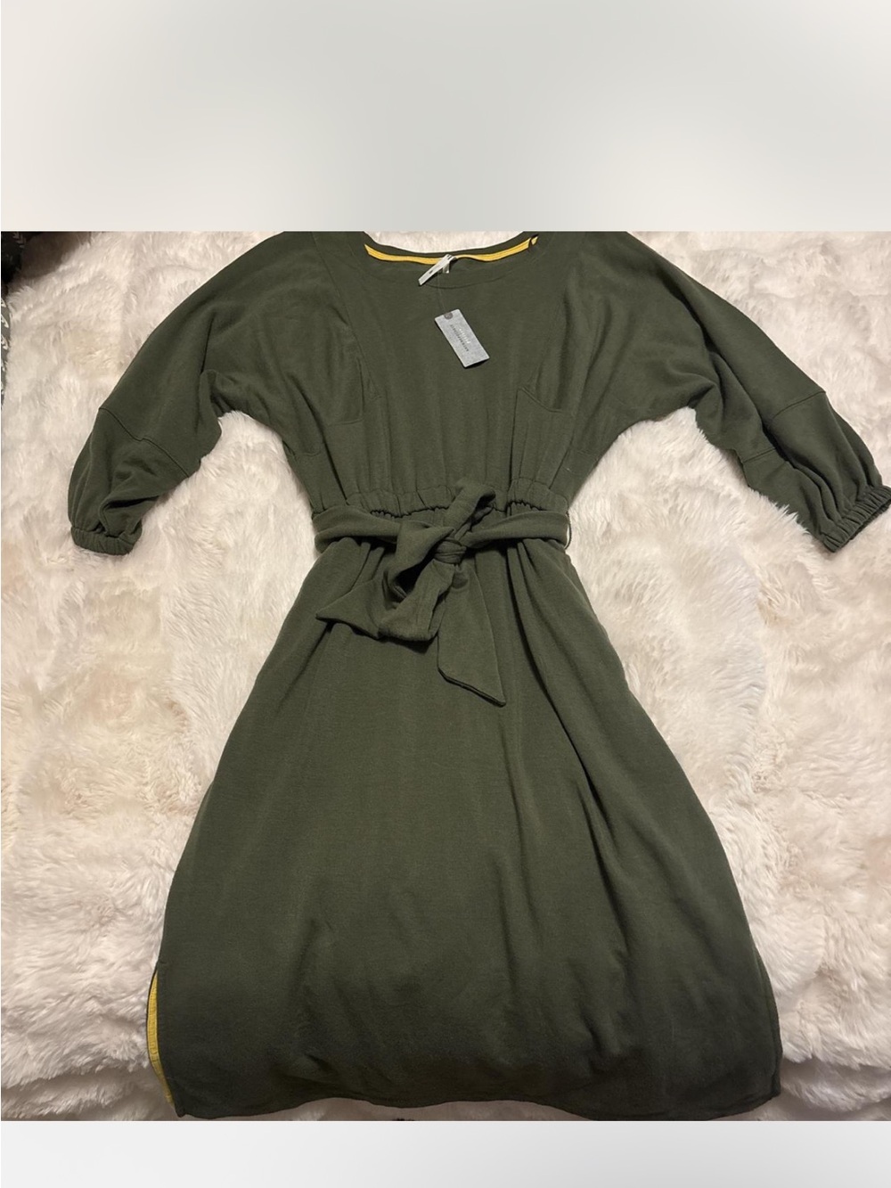 Anthropologie Olive Green Tie-Waist Midi Dress